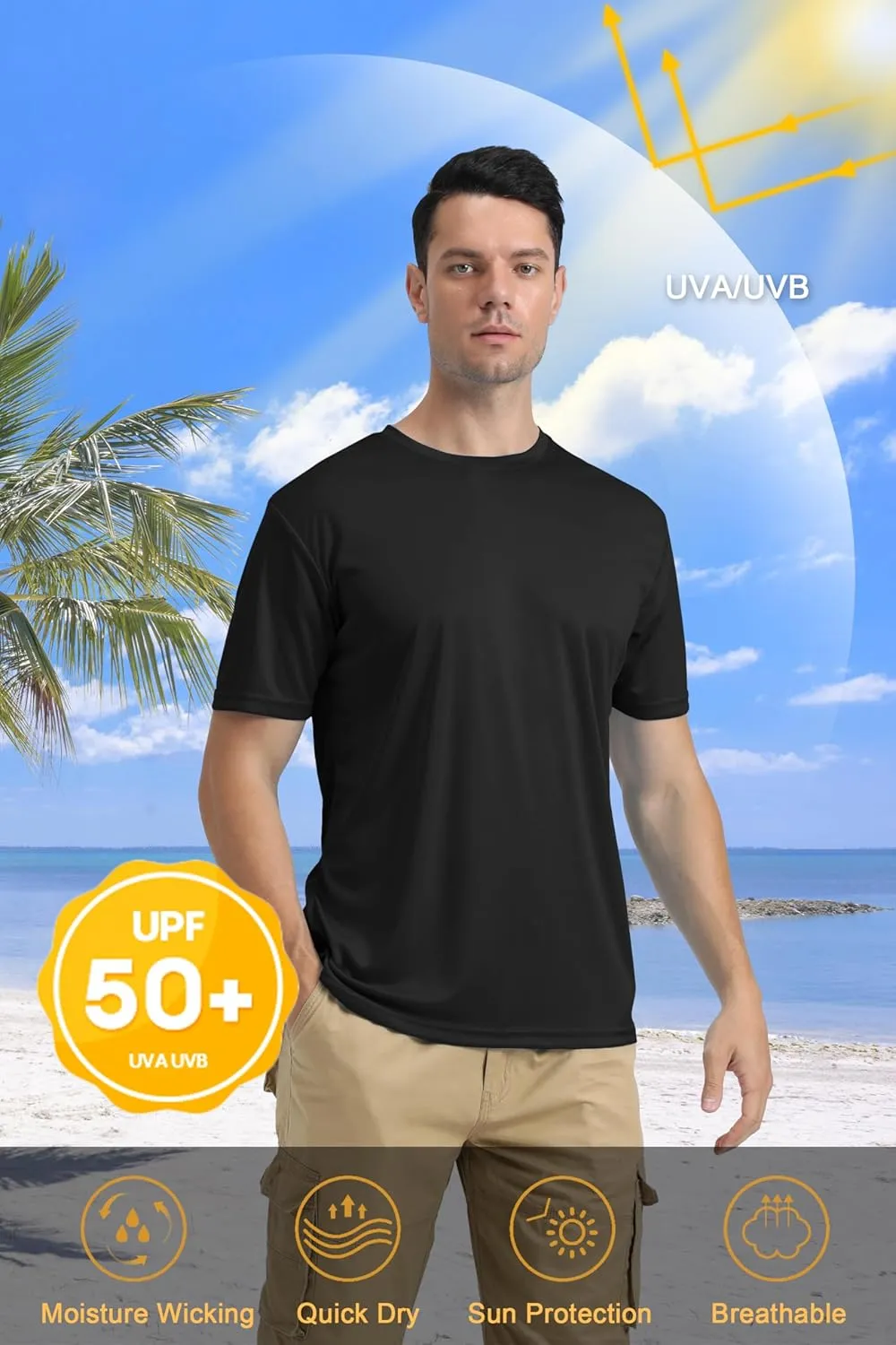 KEFITEVD Men's Short Sleeve UPF 50  Sun Protection Shirts Quick Dry Rashguard Swim Shirt SPF Workout Fishing Athletic T-Shirt