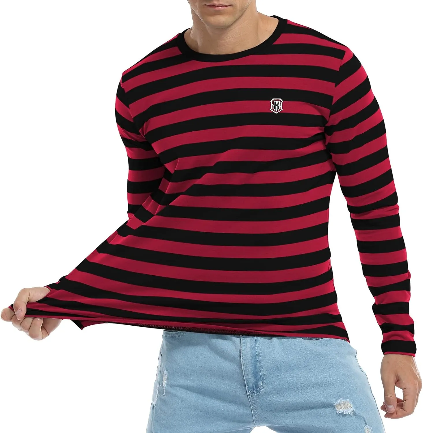 KESIHAN Men's Casual Striped Shirts Crewneck Long Sleeve Basic T-Shirt Basic Daily Work Stripe Tee Tops