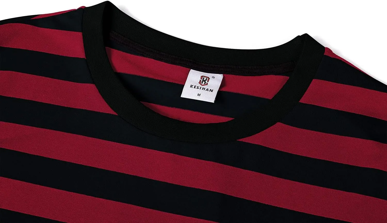 KESIHAN Men's Casual Striped Shirts Crewneck Long Sleeve Basic T-Shirt Basic Daily Work Stripe Tee Tops