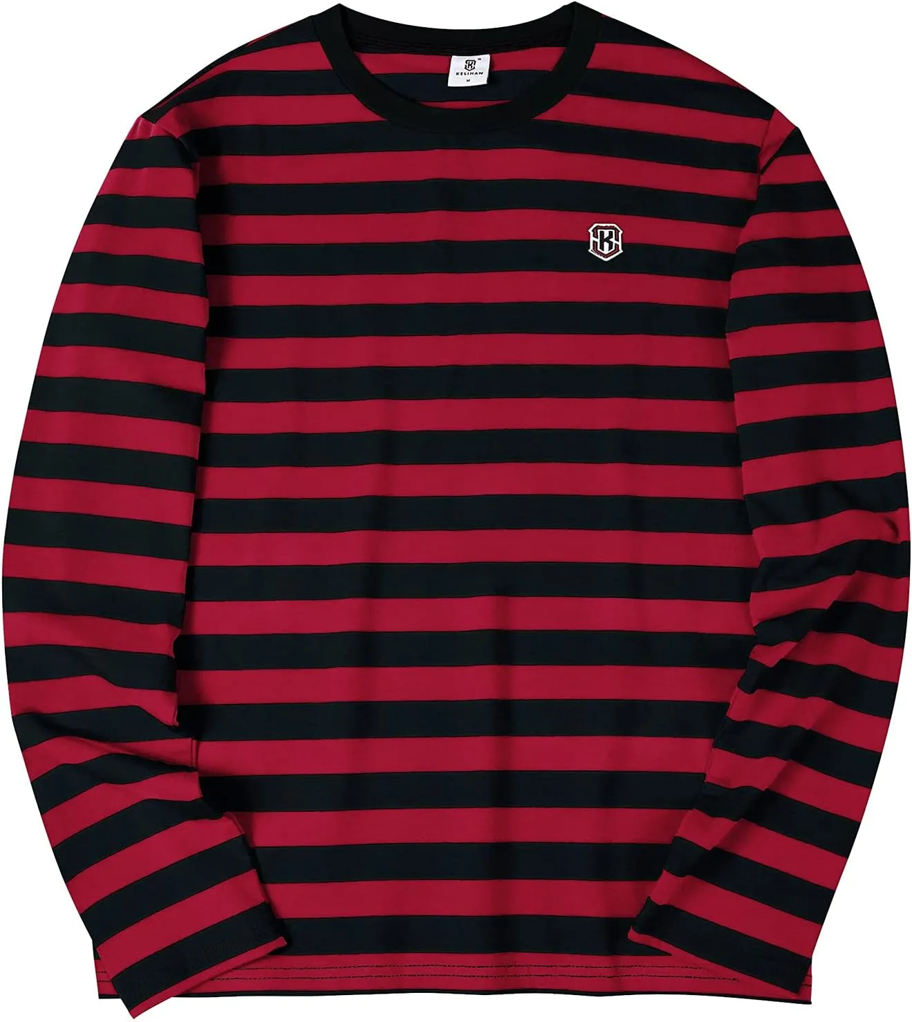KESIHAN Men's Casual Striped Shirts Crewneck Long Sleeve Basic T-Shirt Basic Daily Work Stripe Tee Tops