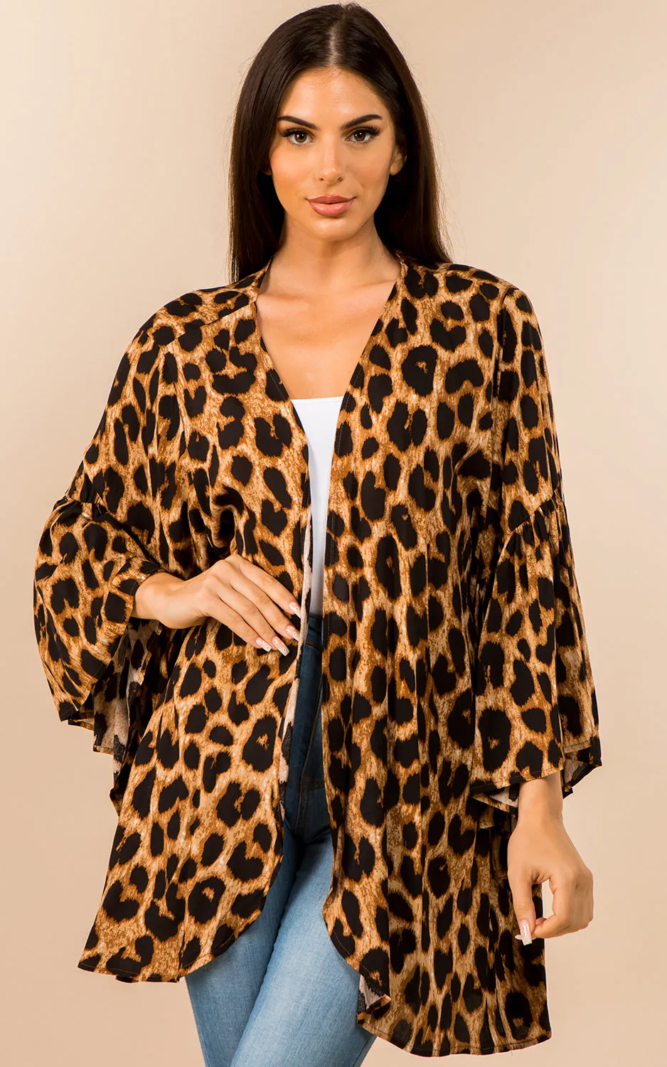 KP3140 Leopard Pattern Kimono Cover-Up