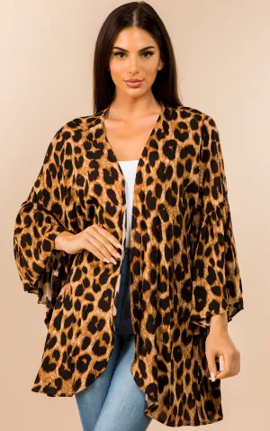 KP3140 Leopard Pattern Kimono Cover-Up