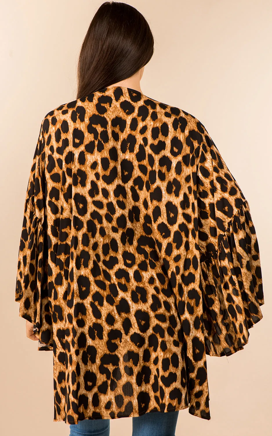 KP3140 Leopard Pattern Kimono Cover-Up