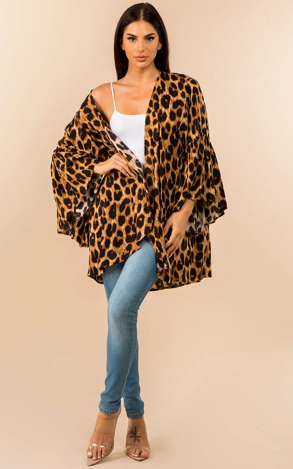 KP3140 Leopard Pattern Kimono Cover-Up