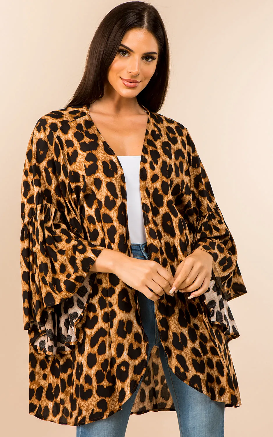 KP3140 Leopard Pattern Kimono Cover-Up