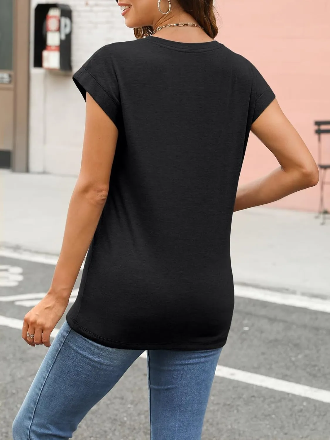 LILLUSORY Womens Casual Summer Tops Cap Sleeve Spring T Shirts Business Dressy Basic Tee Trendy Fashion Clothes 2025