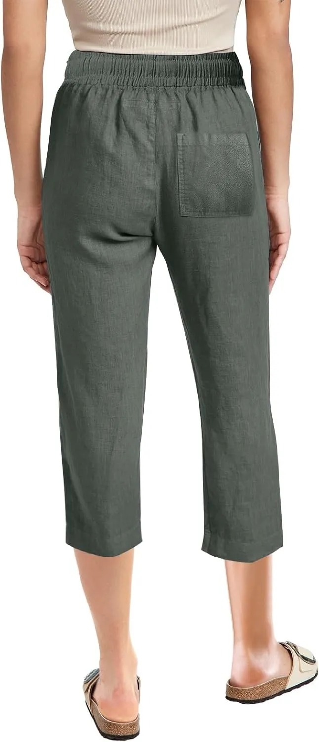 Linen Pants Cropped Pants Cotton Linen High Waisted Dressy Trousers Loose Summer Lounge Trousers