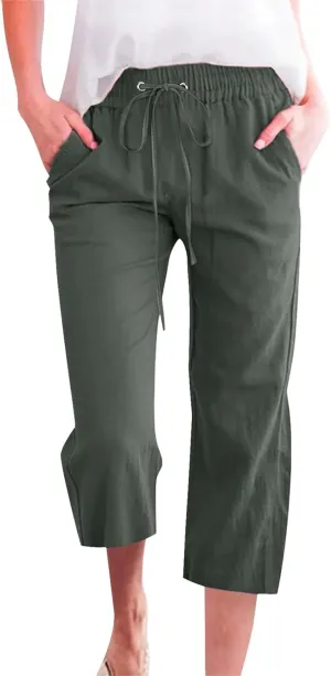 Linen Pants Cropped Pants Cotton Linen High Waisted Dressy Trousers Loose Summer Lounge Trousers