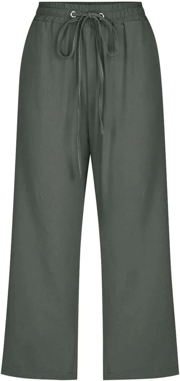 Linen Pants Cropped Pants Cotton Linen High Waisted Dressy Trousers Loose Summer Lounge Trousers