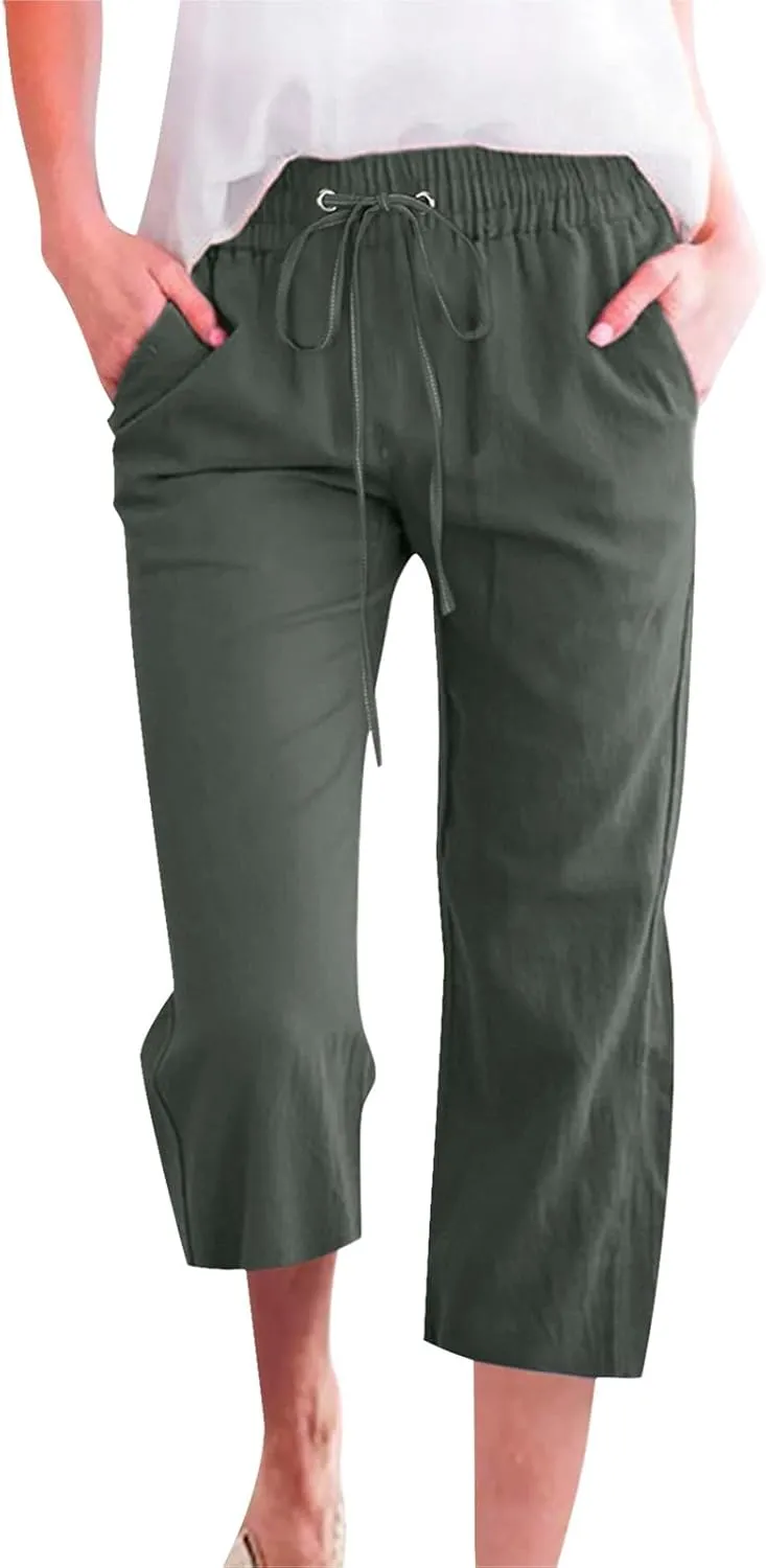 Linen Pants Cropped Pants Cotton Linen High Waisted Dressy Trousers Loose Summer Lounge Trousers