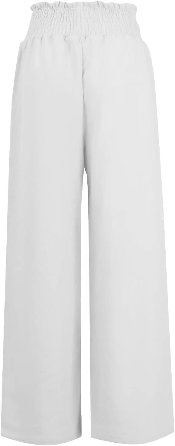 Linen Pants for Women Casual High Waisted Palazzo Pants Lightweight Summer Flowy Beach Pants with Pockets