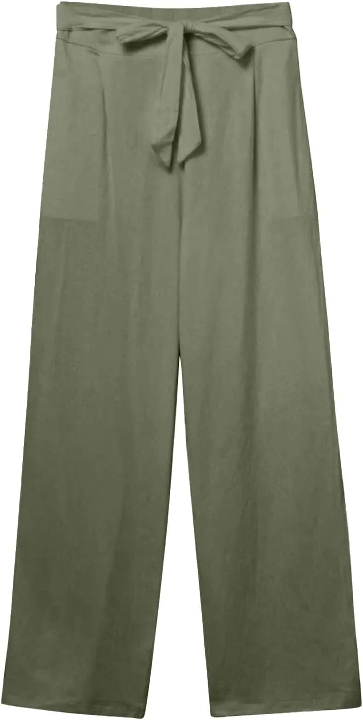 Linen Pants for Women Casual Straight Leg Loose Fit Summer Pants High Waisted Quick Dry Vacation Trousers with Pockets