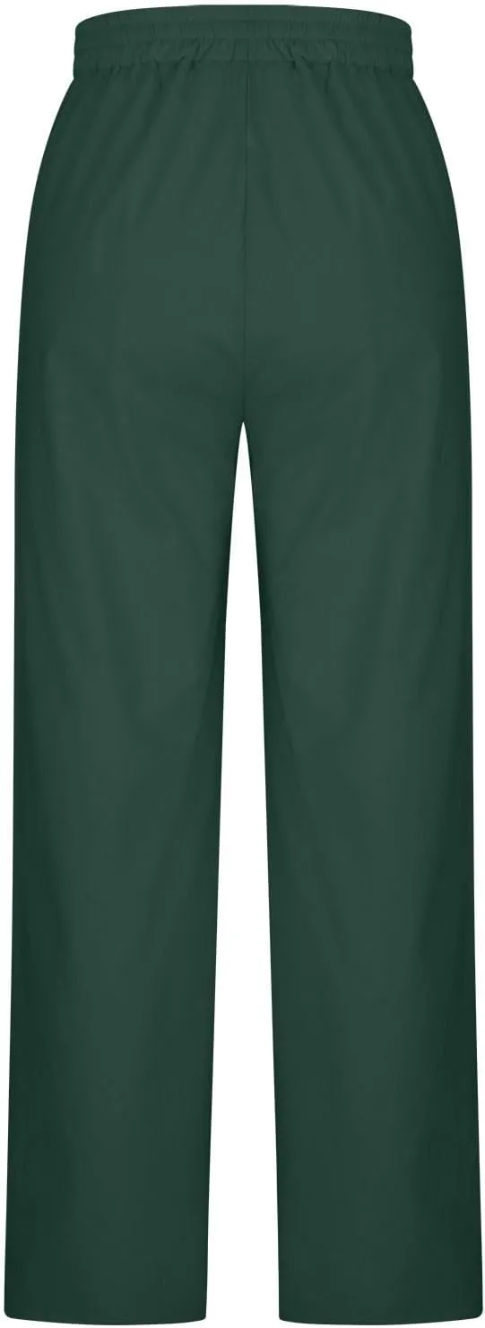 Linen Pants for Women Summer Palazzo Pants Casual Cotton Linen Wide Leg Trousers Flowy Beach Pants with Pockets
