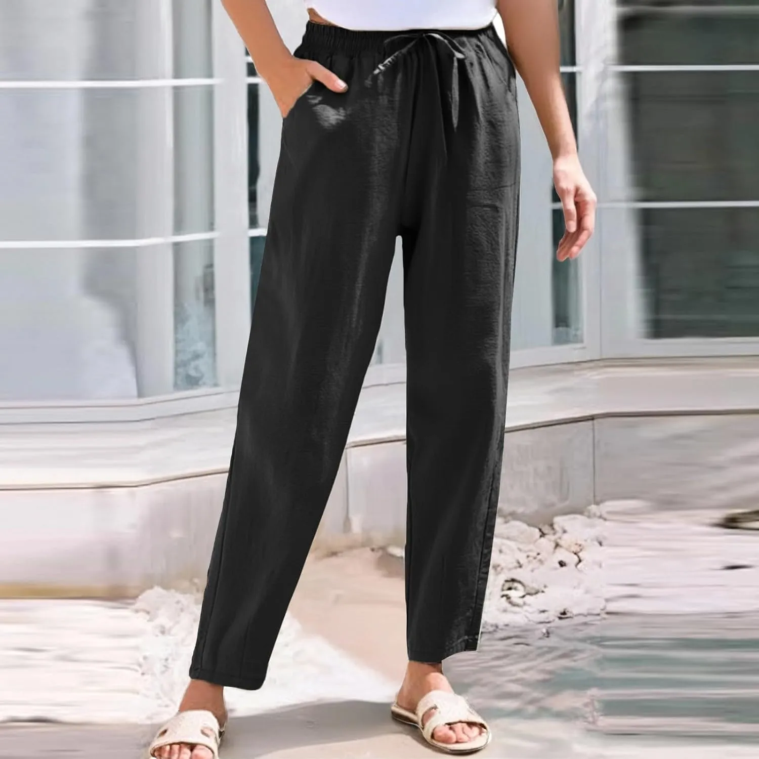 Linen Pants for Women, WomenS Peasant Pants Linen Straight Leg Casual Trendy
