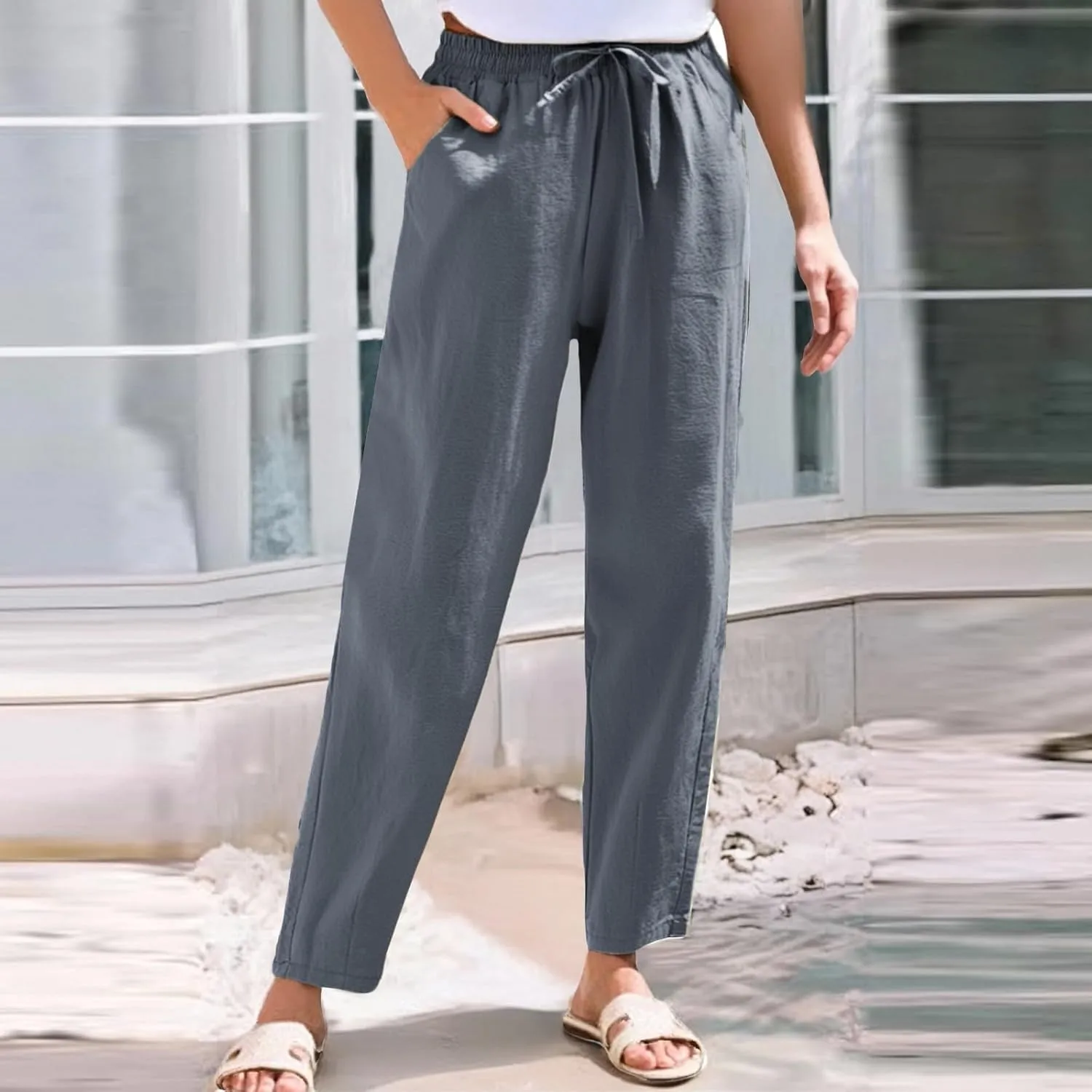 Linen Pants for Women, WomenS Peasant Pants Linen Straight Leg Casual Trendy