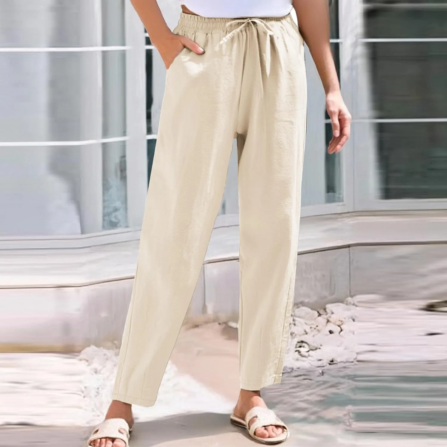 Linen Pants for Women, WomenS Peasant Pants Linen Straight Leg Casual Trendy