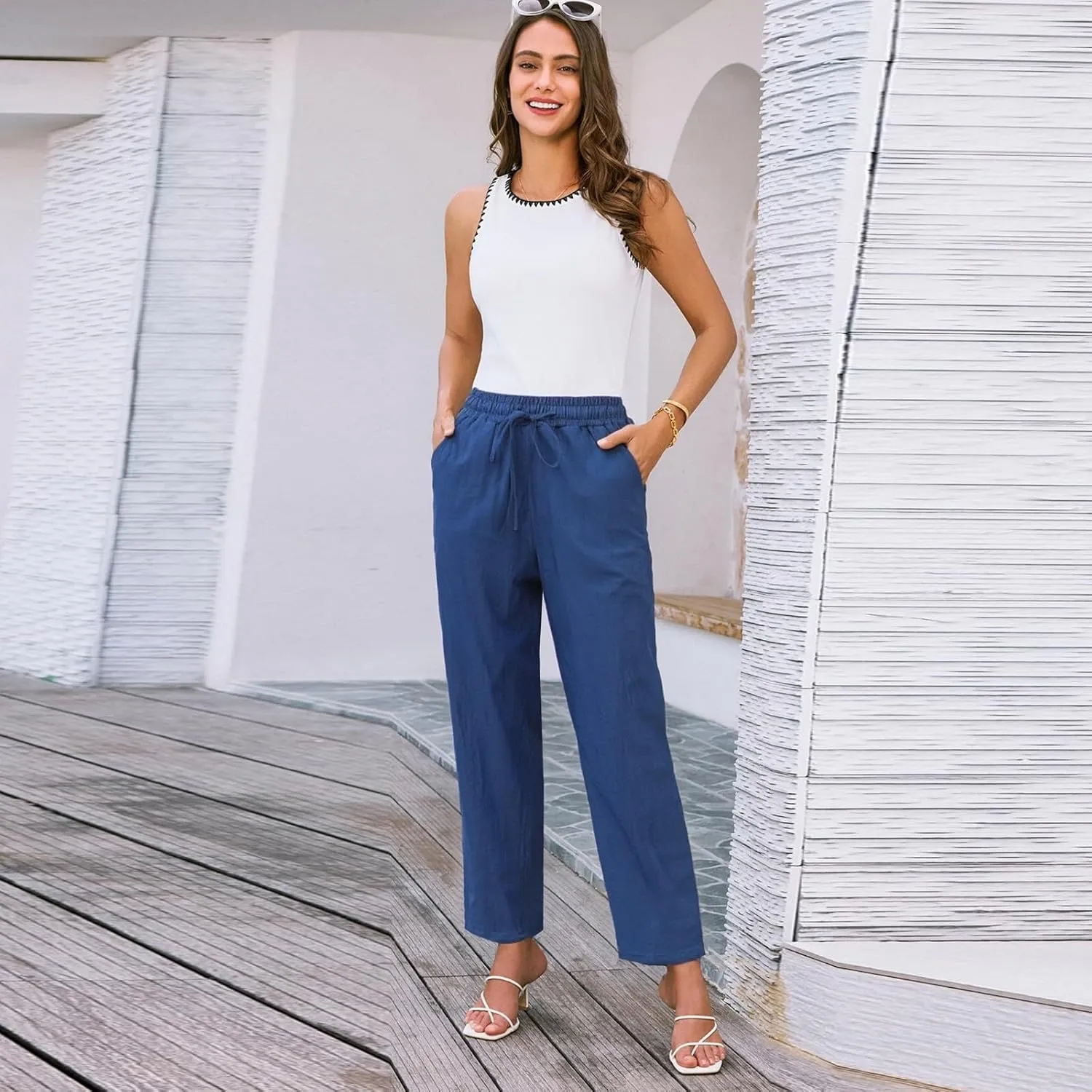 Linen Pants for Women, WomenS Peasant Pants Linen Straight Leg Casual Trendy