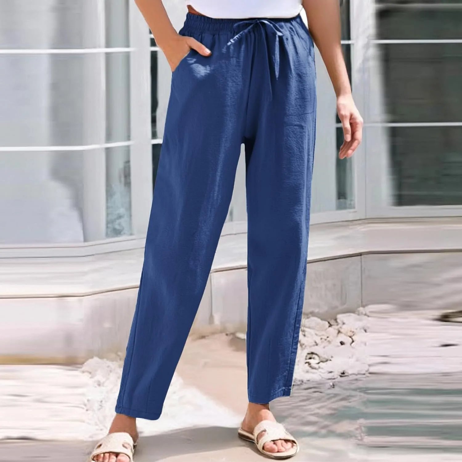 Linen Pants for Women, WomenS Peasant Pants Linen Straight Leg Casual Trendy