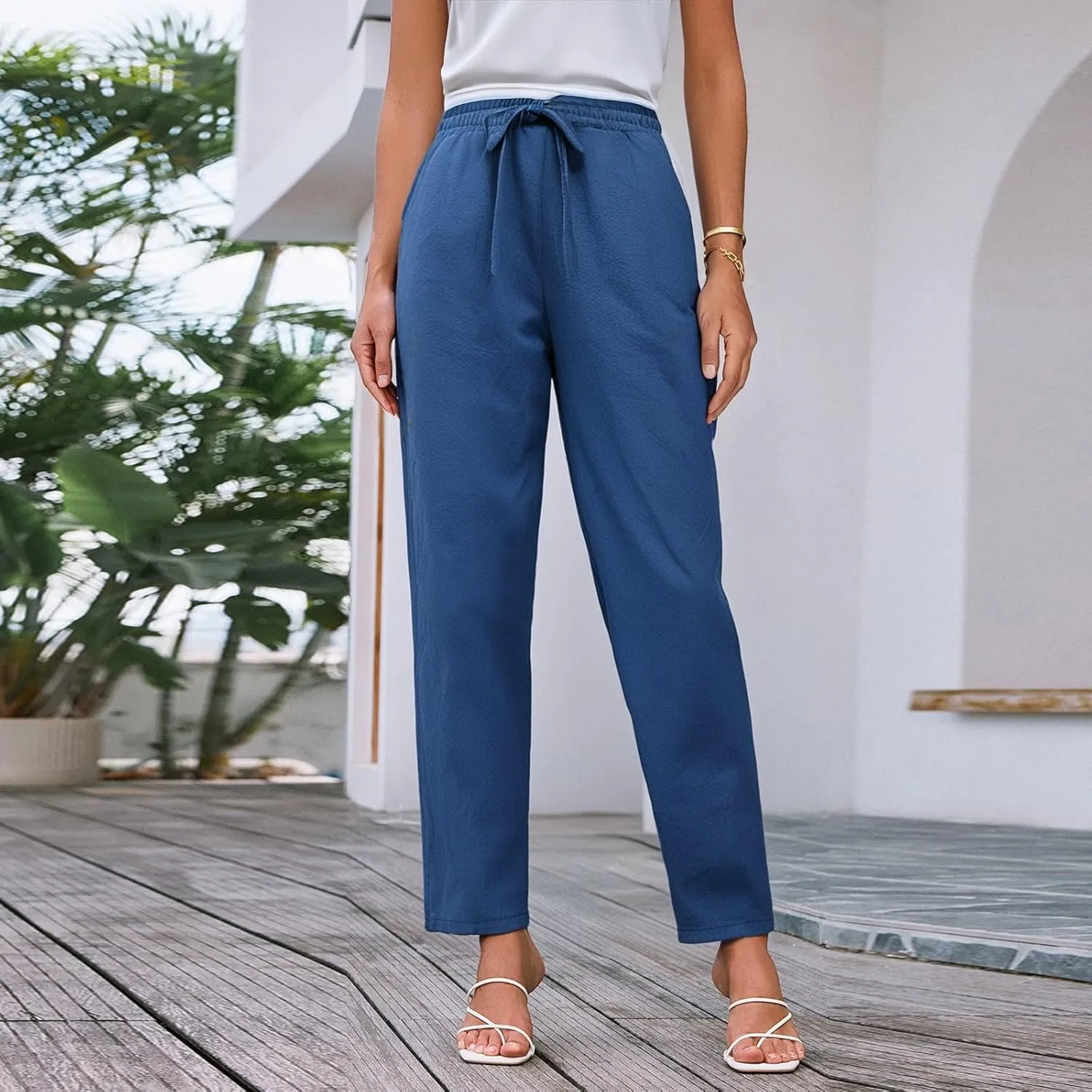 Linen Pants for Women, WomenS Peasant Pants Linen Straight Leg Casual Trendy