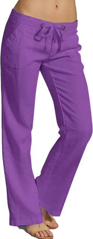 Linen Pants Women Straight Leg Low Rise Lounge Palazzo Capri Pants Summer Drawstring Casual Work Pants Trousers 2025