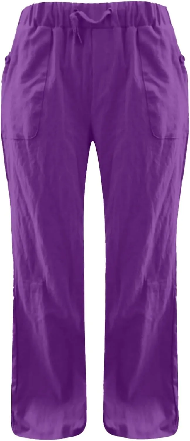 Linen Pants Women Straight Leg Low Rise Lounge Palazzo Capri Pants Summer Drawstring Casual Work Pants Trousers 2025