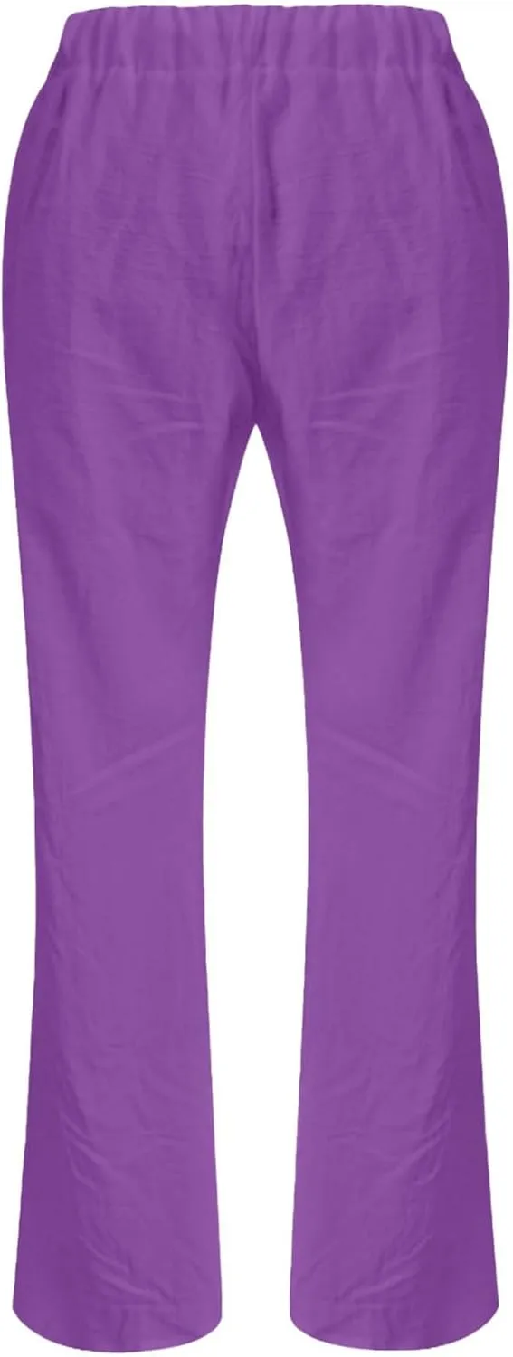 Linen Pants Women Straight Leg Low Rise Lounge Palazzo Capri Pants Summer Drawstring Casual Work Pants Trousers 2025