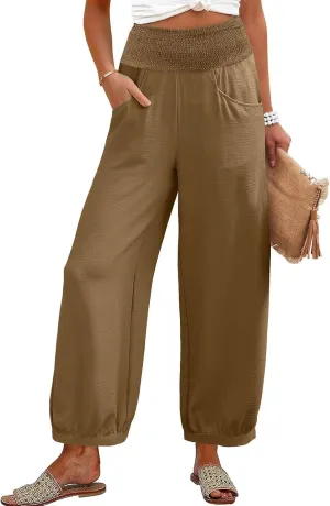 Linen Pants Women Summer High Waisted Loose Fit Pants Flowy Baggy Casual Harem Palazzo Pant Beach Vacation Trousers