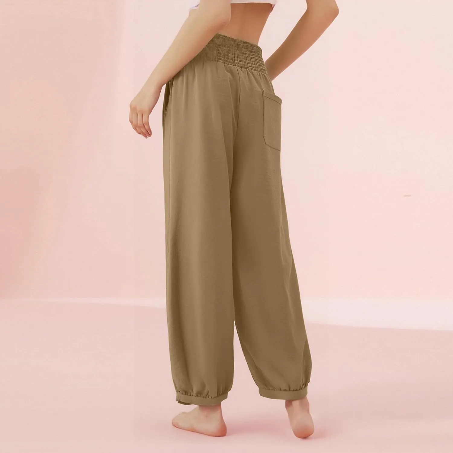 Linen Pants Women Summer High Waisted Loose Fit Pants Flowy Baggy Casual Harem Palazzo Pant Beach Vacation Trousers