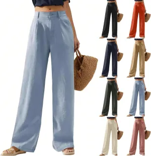 Linen Wide Leg Pants for Women Business Casual High Waisted Dress Pants Office Work Pants Straight Trousers w/Pockets