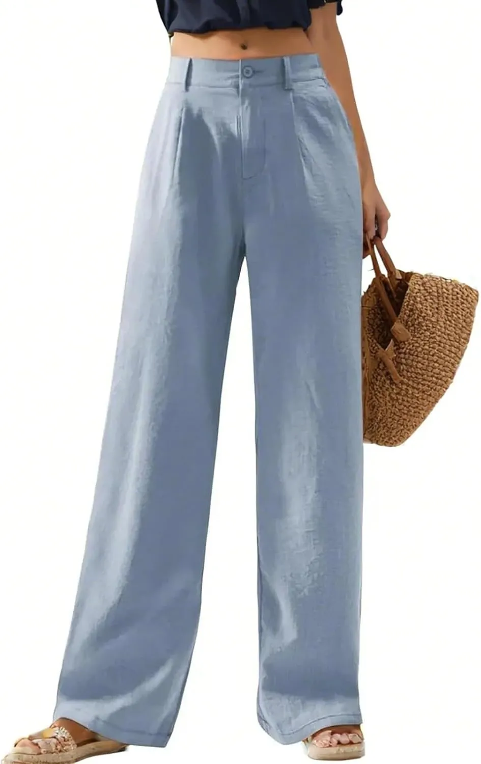 Linen Wide Leg Pants for Women Business Casual High Waisted Dress Pants Office Work Pants Straight Trousers w/Pockets