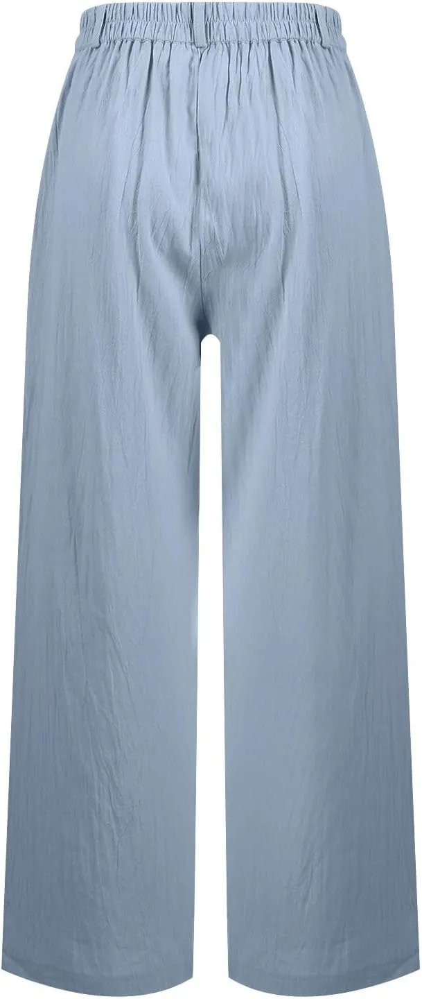 Linen Wide Leg Pants for Women Business Casual High Waisted Dress Pants Office Work Pants Straight Trousers w/Pockets