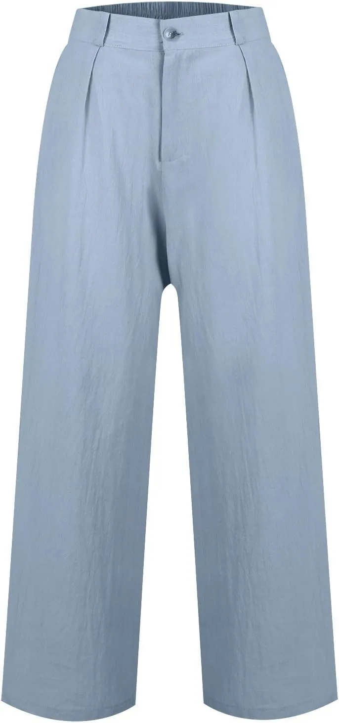 Linen Wide Leg Pants for Women Business Casual High Waisted Dress Pants Office Work Pants Straight Trousers w/Pockets