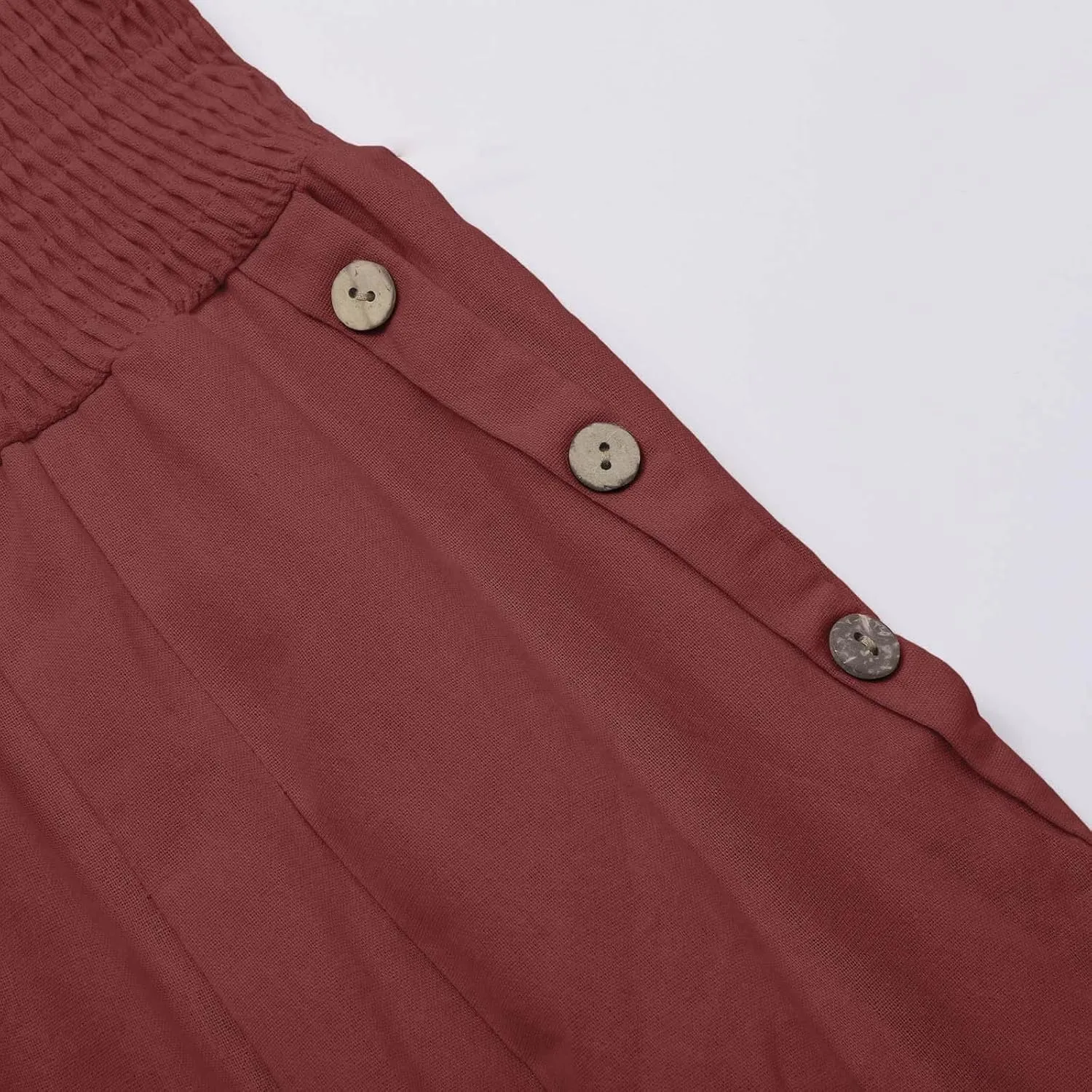 Linen Wide Leg Pants for Women Summer Casual Pleated Elastic High Waistband Palazzo Trousers Beach Yoga Trousers with Pockets
