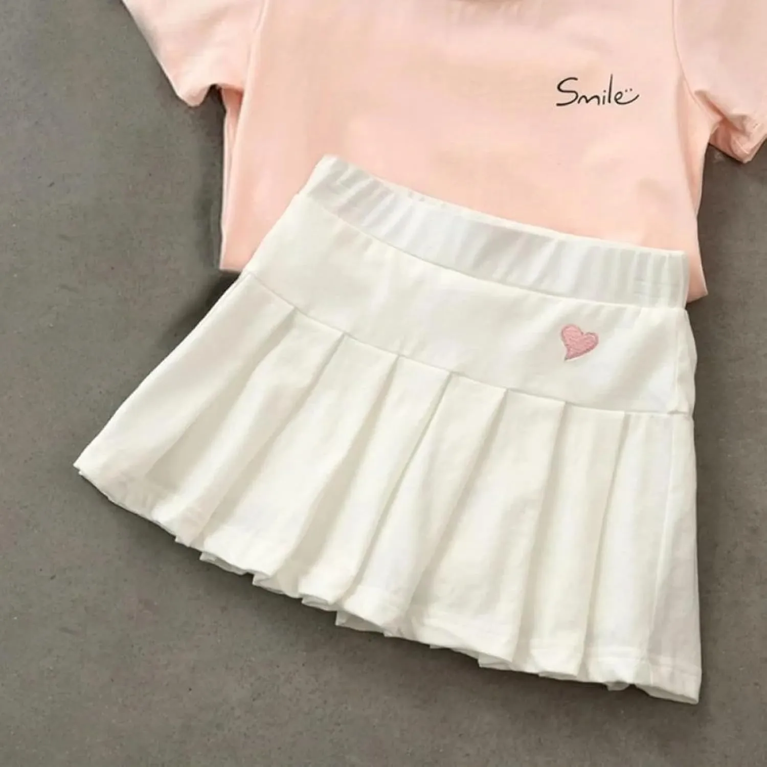 Little Girls Skorts Skirts Heart Print Cotton Pleated Skirt Toddler Cute Casual Trendy School Skirt Prty
