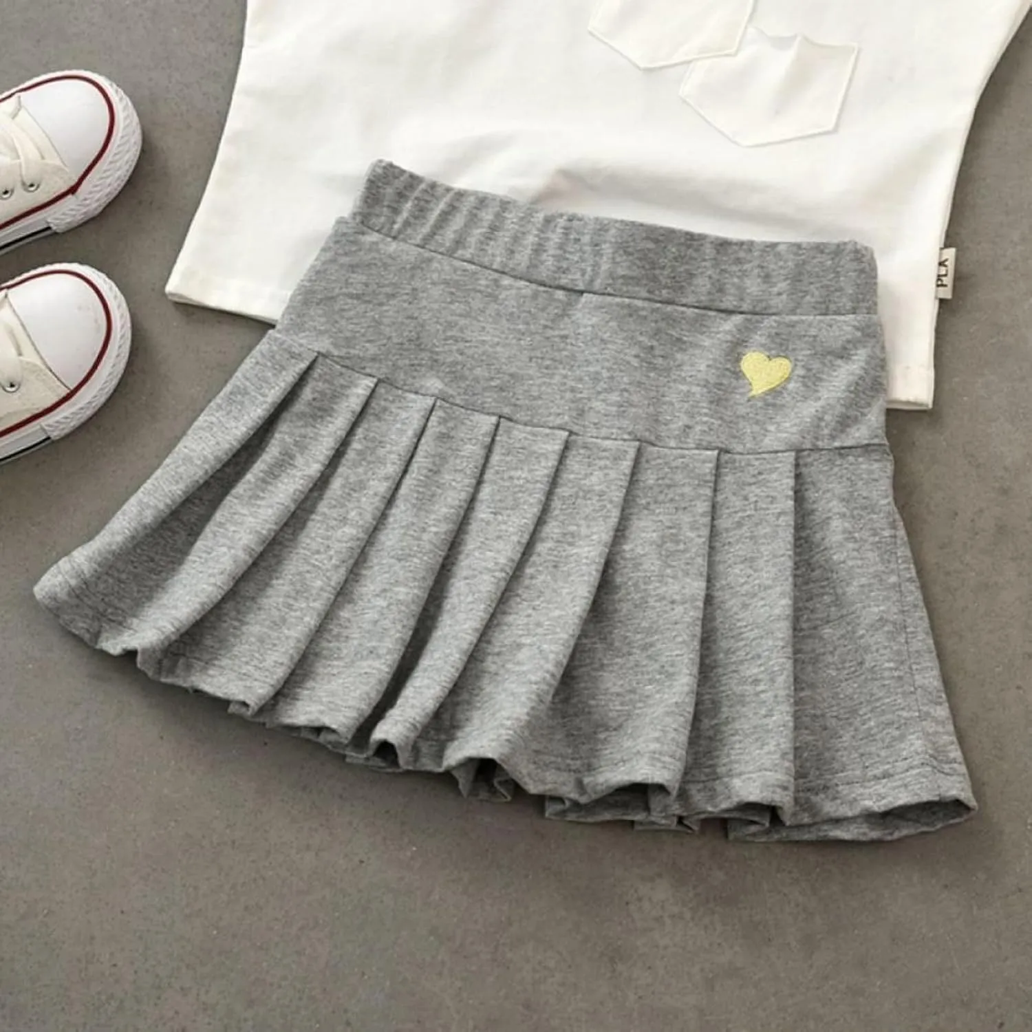 Little Girls Skorts Skirts Heart Print Cotton Pleated Skirt Toddler Cute Casual Trendy School Skirt Prty