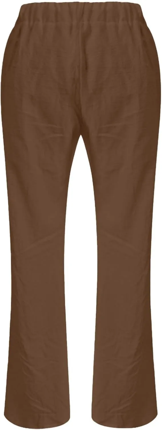 Low Rise Petite Linen Pants for Women Drawstring Elastic Waist Y2K Casual Flared Trouser Summer Loungewear Yoga Pants
