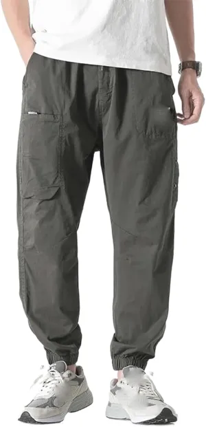 Man Cargo Hip Hop Harem Cotton Streetwear Casual Trousers Solid Jogger Pants Side Pocket Men's Sweatpants Khaki