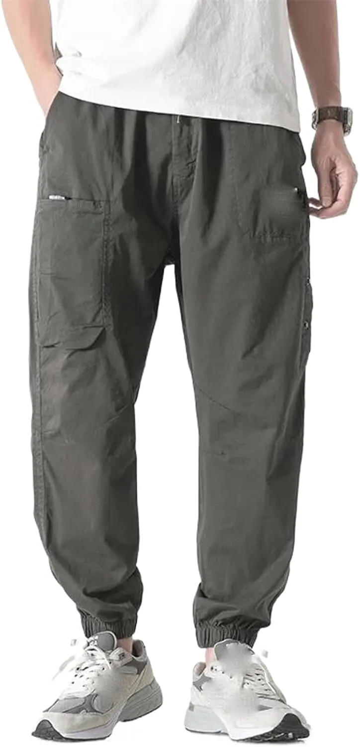 Man Cargo Hip Hop Harem Cotton Streetwear Casual Trousers Solid Jogger Pants Side Pocket Men's Sweatpants Khaki
