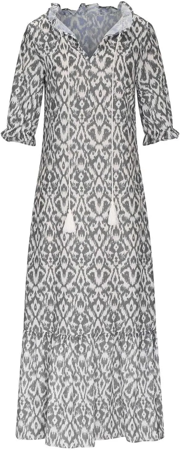 Maxi Dresses for Women Bohemian Floral Print Maxi Dress Plus Size Summer Dresses Short Sleeve V Neck Dress Sundress