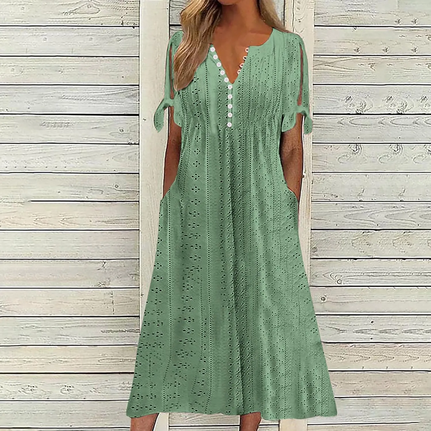 Maxi Long Dresses for Women 2025 Trendy Eyelet Dress Short Sleeve Tshirt Dress Casual Summer Beach Vacation Sundress