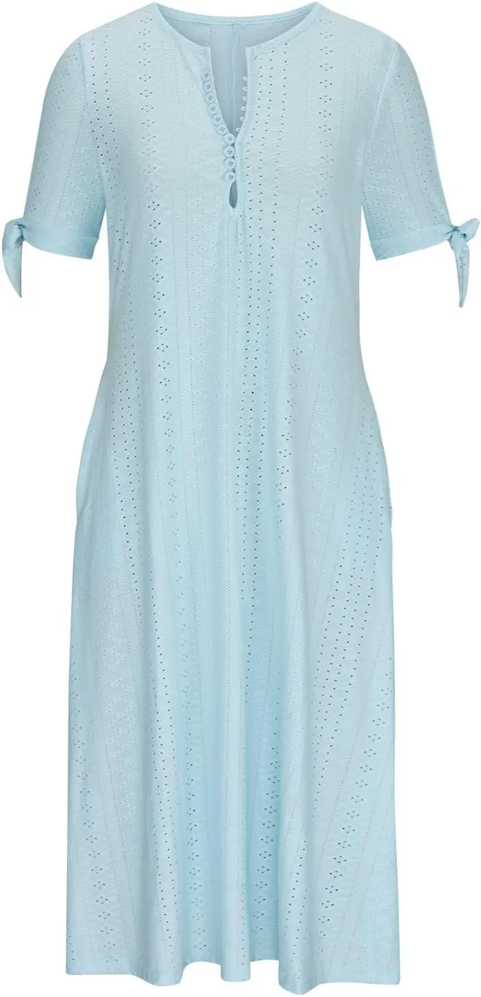 Maxi Long Dresses for Women 2025 Trendy Eyelet Dress Short Sleeve Tshirt Dress Casual Summer Beach Vacation Sundress