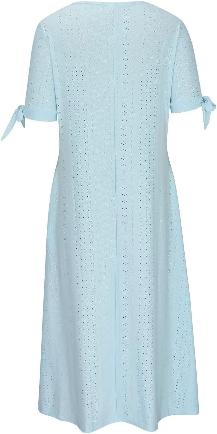 Maxi Long Dresses for Women 2025 Trendy Eyelet Dress Short Sleeve Tshirt Dress Casual Summer Beach Vacation Sundress