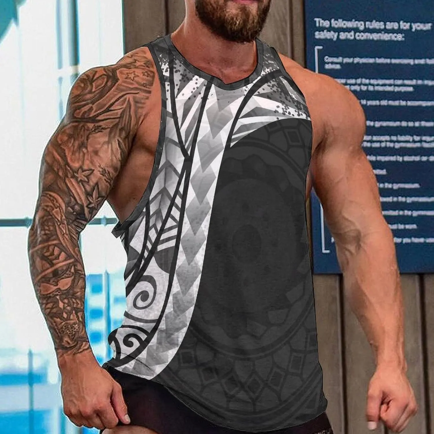Men Polynesian Tribal Quick Dry Workout Tank Top Hawaiian Samoan Gym Muscle Tee Bodybuilding Sleeveless Shirt