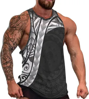 Men Polynesian Tribal Quick Dry Workout Tank Top Hawaiian Samoan Gym Muscle Tee Bodybuilding Sleeveless Shirt