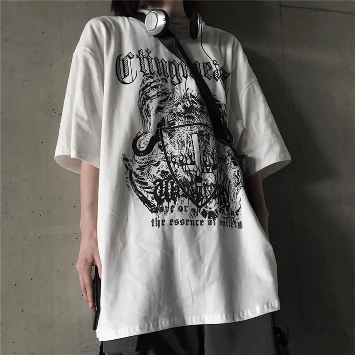 Men Women Y2K Goth Shirt Emo Alt Cross Graphic Tee Grunge Dark Academia T-Shirt Oversized Baggy Tops Clothes