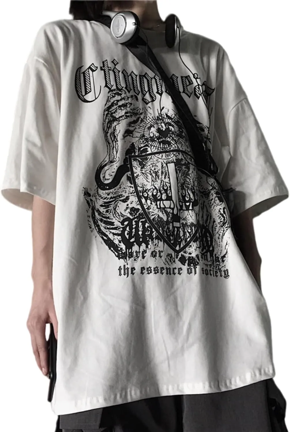 Men Women Y2K Goth Shirt Emo Alt Cross Graphic Tee Grunge Dark Academia T-Shirt Oversized Baggy Tops Clothes