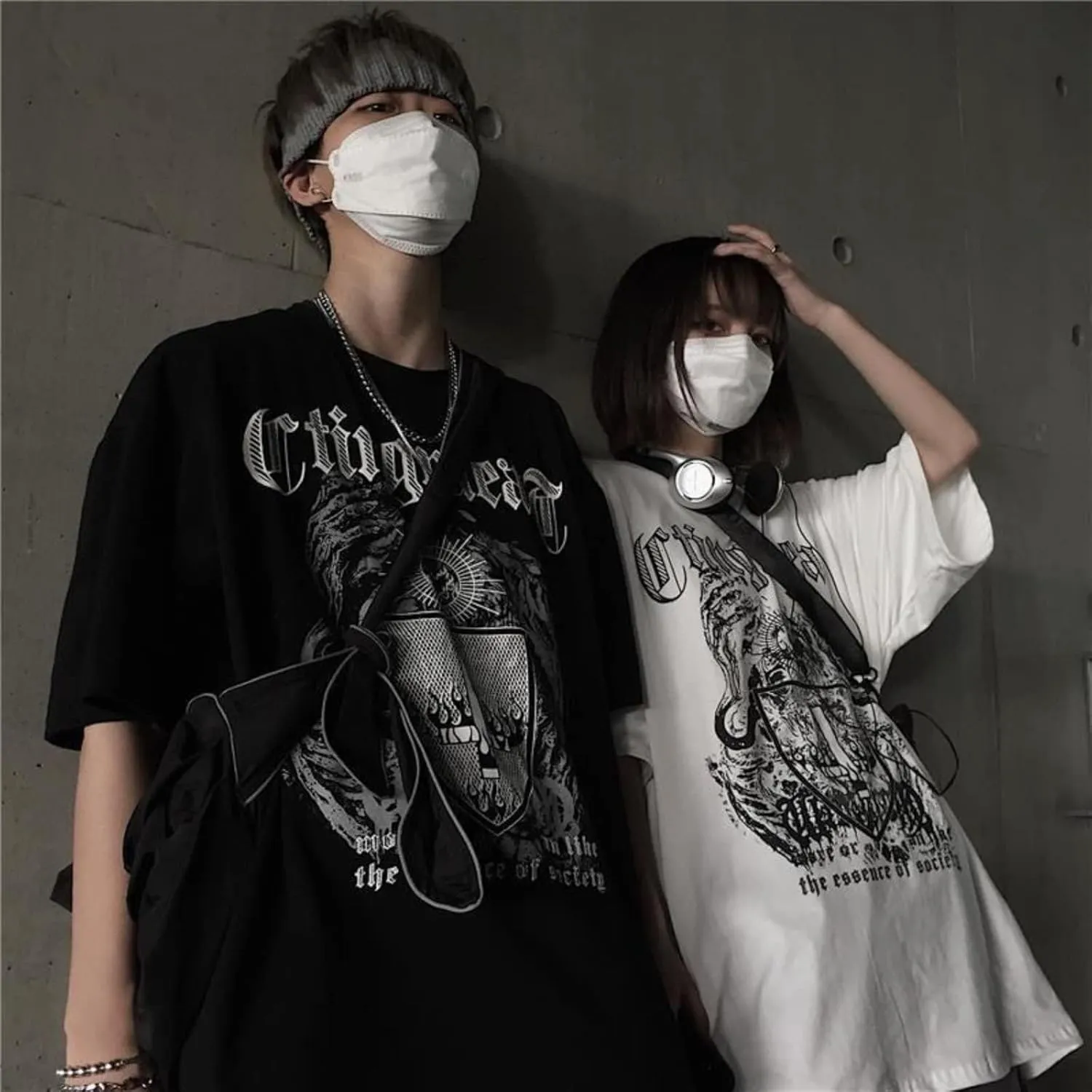 Men Women Y2K Goth Shirt Emo Alt Cross Graphic Tee Grunge Dark Academia T-Shirt Oversized Baggy Tops Clothes