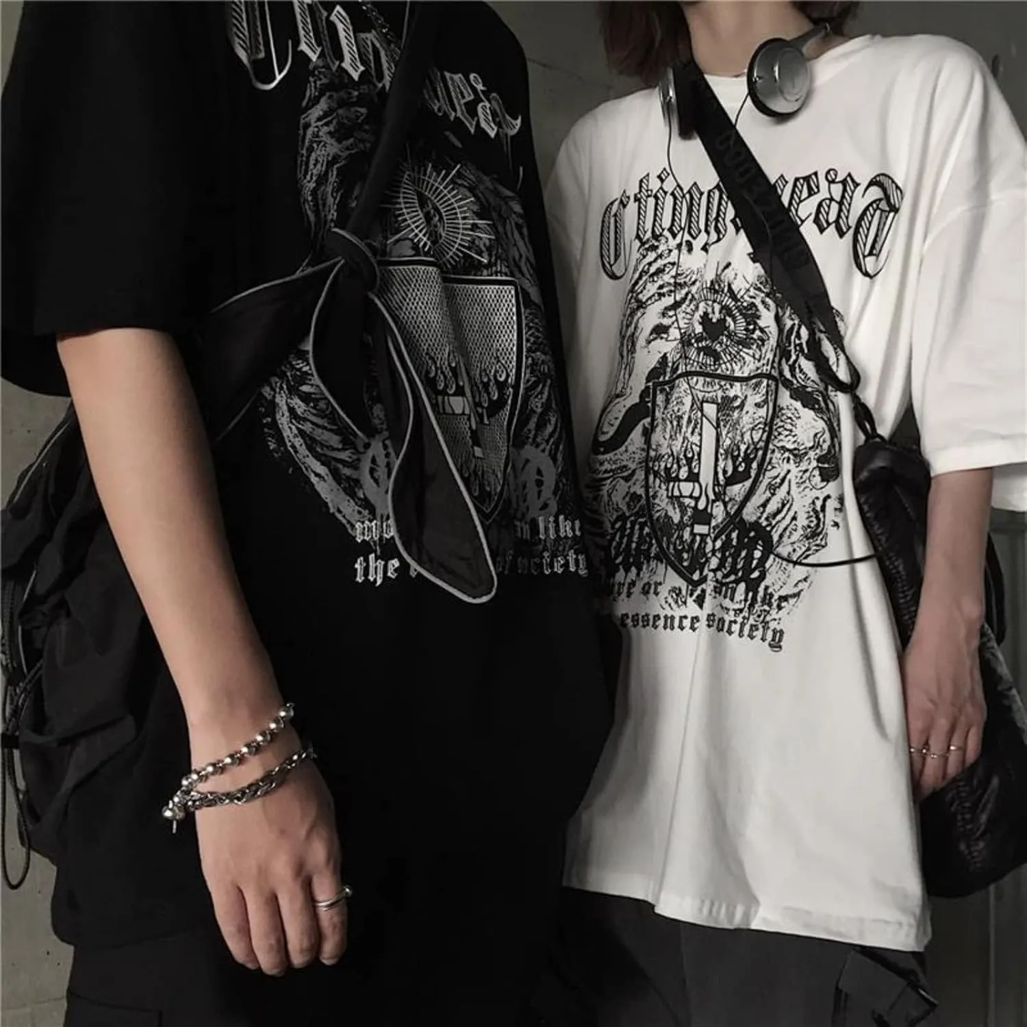 Men Women Y2K Goth Shirt Emo Alt Cross Graphic Tee Grunge Dark Academia T-Shirt Oversized Baggy Tops Clothes