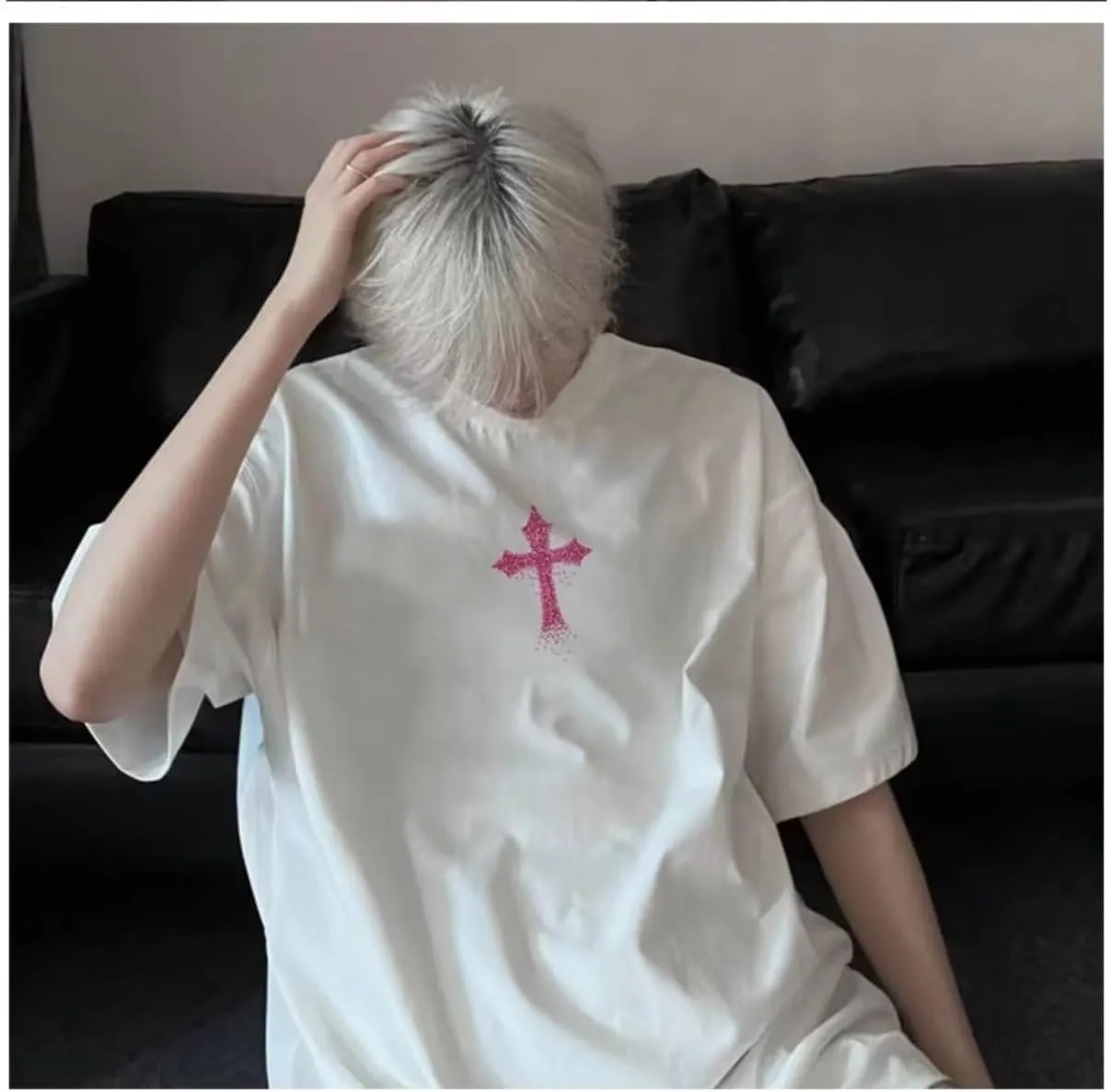 Men Y2K Goth T-Shirt Grunge Cross Graphic Tees Emo Alt Short Sleeve Shirt Oversize Harajuku Punk Blouse Top Clothes