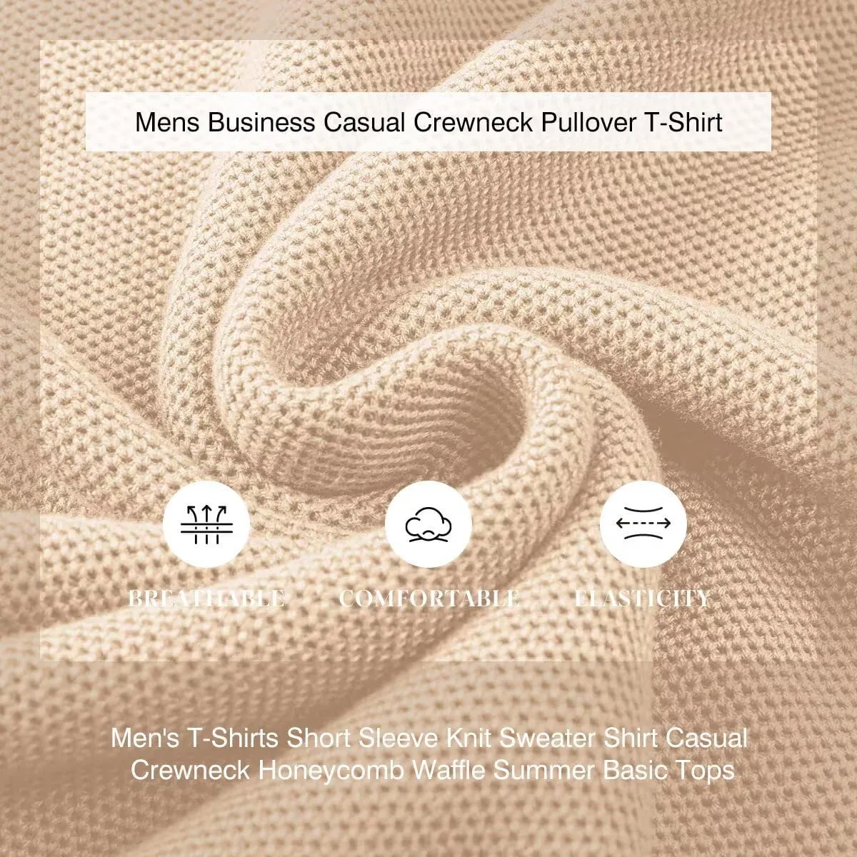Mens 100% Cotton T-Shirts Casual Short Sleeve Crewneck Knit Shirts Summer Waffle Solid Knitted Pullover Sweater